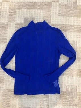 Anthropologie Bright Royal Blue Long Sleeve Mesh Turtleneck Top size Large